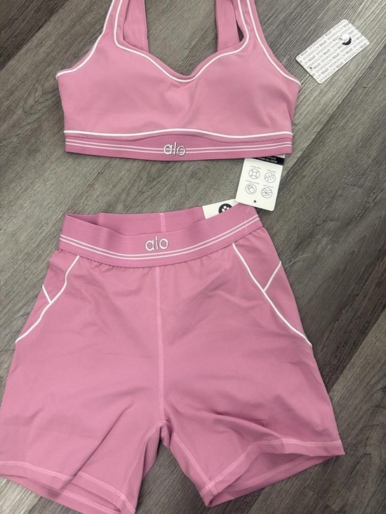 ALO Yoga Sweaters - ALO Yoga Pink Sports Bralette and High-Rise Shorts Set